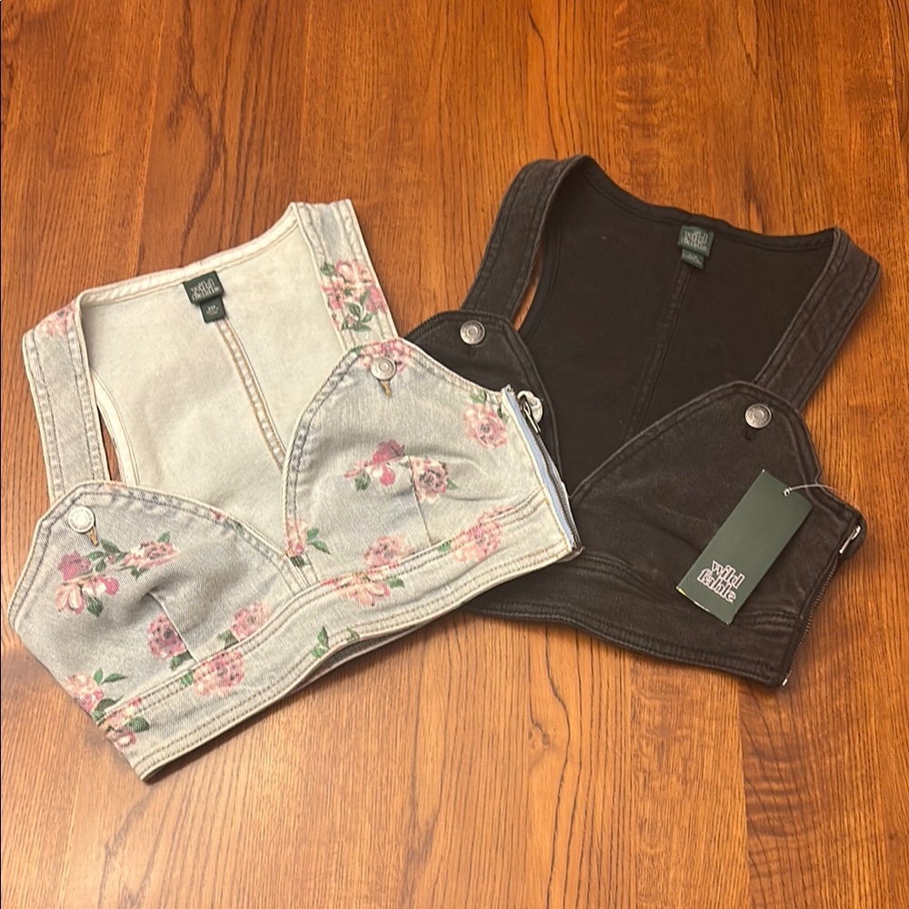 wild fable Black Denim Crop Harness Top